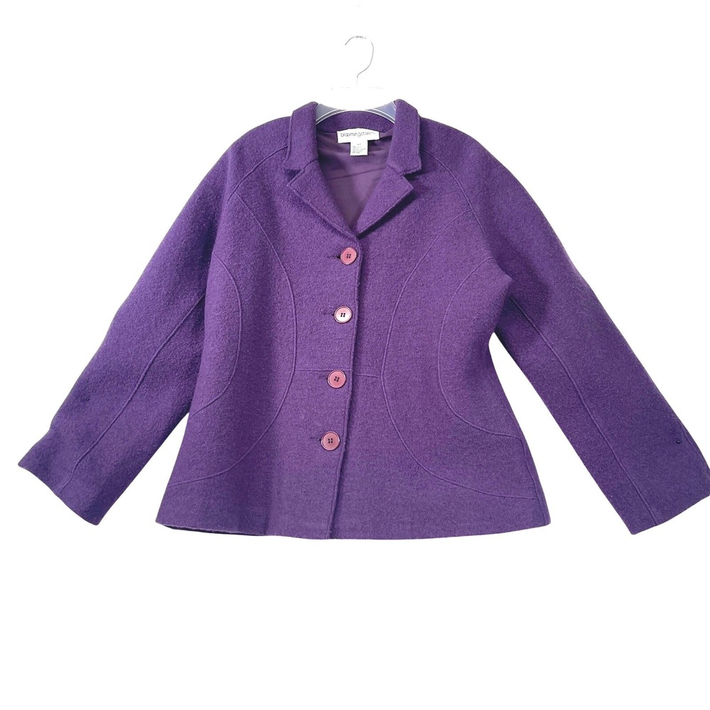 Bloomingdale's Wool‎ Purple Blazer Jacket Petite Size 12P Career Office